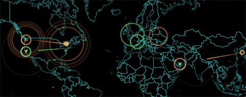 全球黑客攻击监测地图，有兴趣的可以去看看.gif