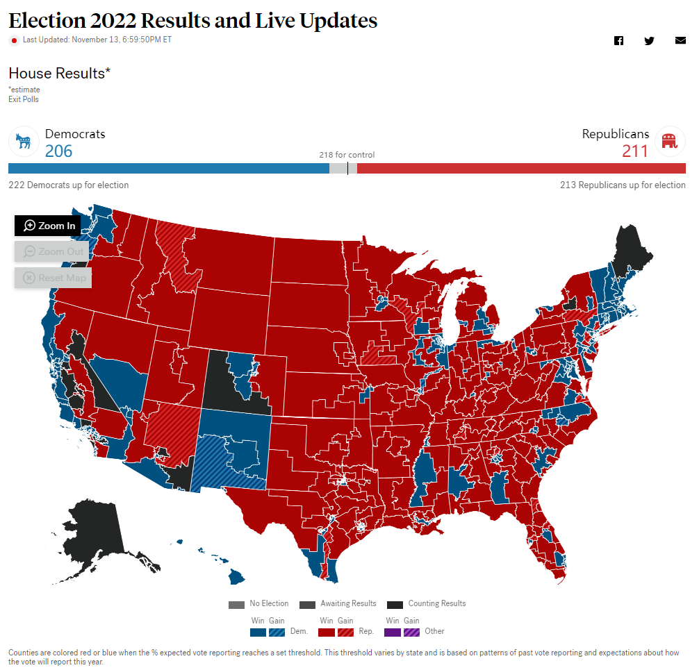 2022美国中期选举众议院选举最新计票：